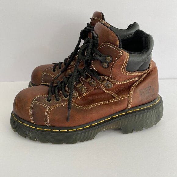 Dr Martens Brown Leather Chunky Steel Toe Industrial Boots 8845 Vintage Docs
